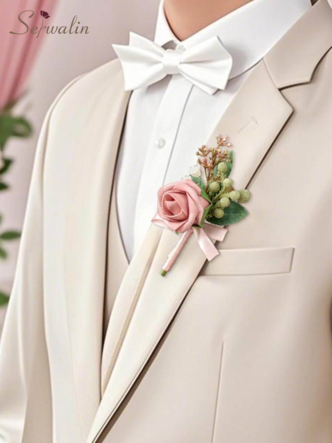 Serwalin 10Pcs Boutonniere for Men, Pink Groom and Best Man Boutonniere, Artificial Flowers for Wedding Decor, Prom, Homecoming, Ceremony Anniversary, Formal Dinner Party