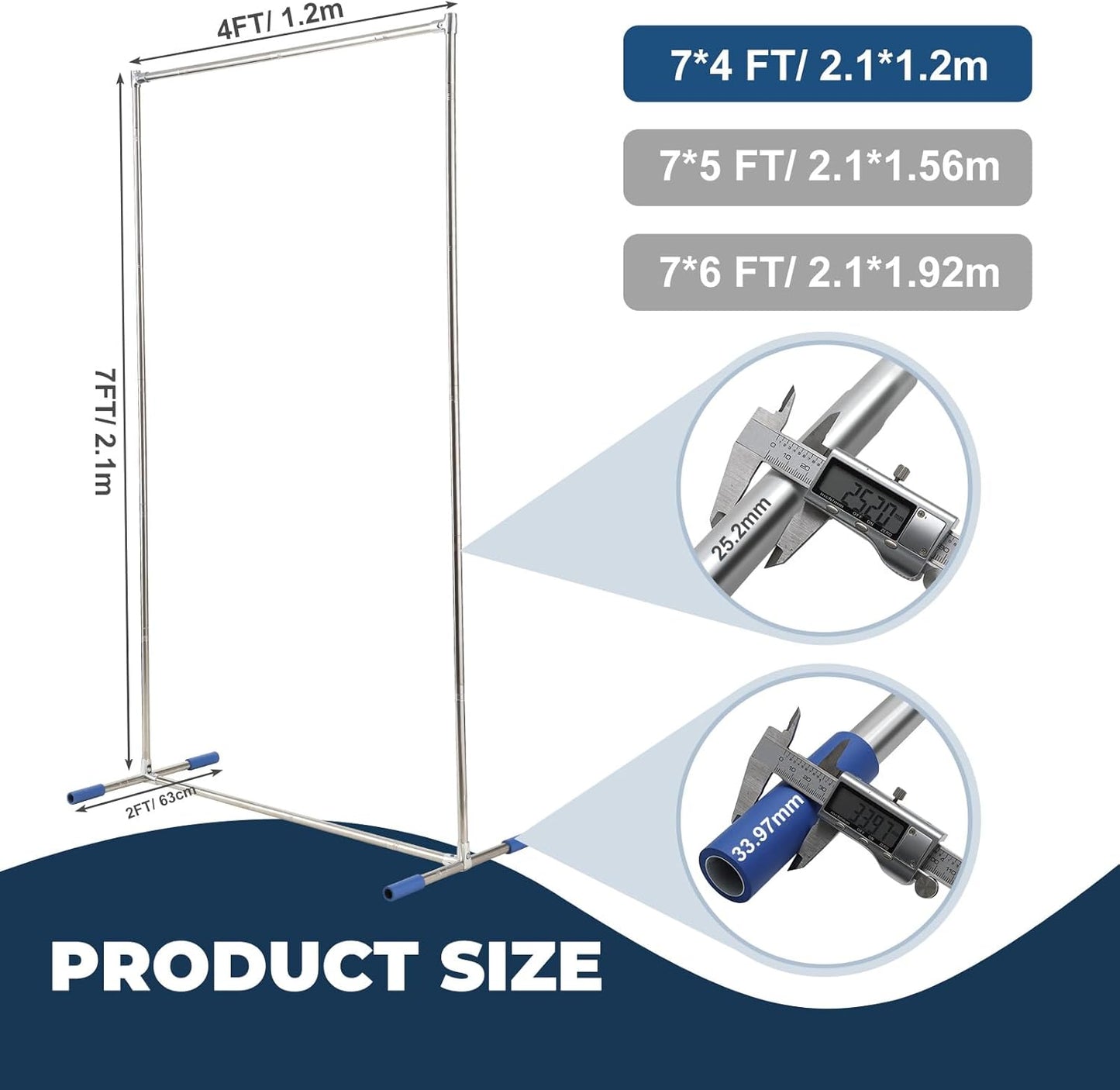 Backdrop Stand Metal 7*4FT Square Arch, Heavy Duty Rustproof Frame with Wide Legs for Wedding/Party Decor, Easy Assemble & Reusable (3 Sizes, Silver)