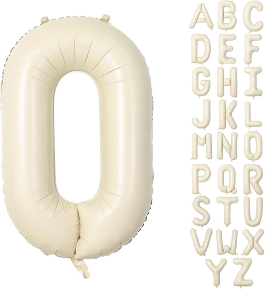 40 Inch Letter Balloons O, Big Custom A-Z Alphabet Foil Name Balloon Cream White, Self Inflating Beige Customize Helium Balloon Letters O for Women Girls One Birthday Oh Baby Shower Party Decorations