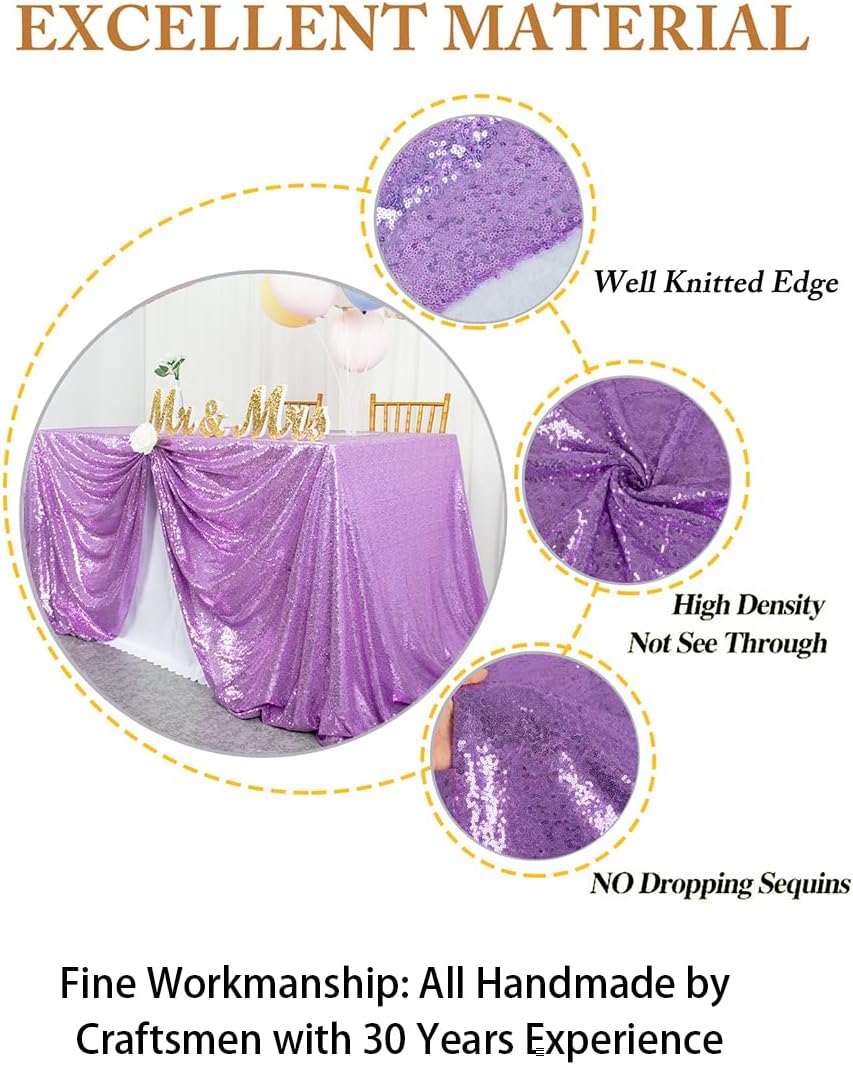 ShinyBeauty 72x72 Inch Square Sequin Tablecloth Overlay - Lavender Shimmer Wedding Table Cover for Cocktail Party, Light Purple Sparkling Cake Table Decoration