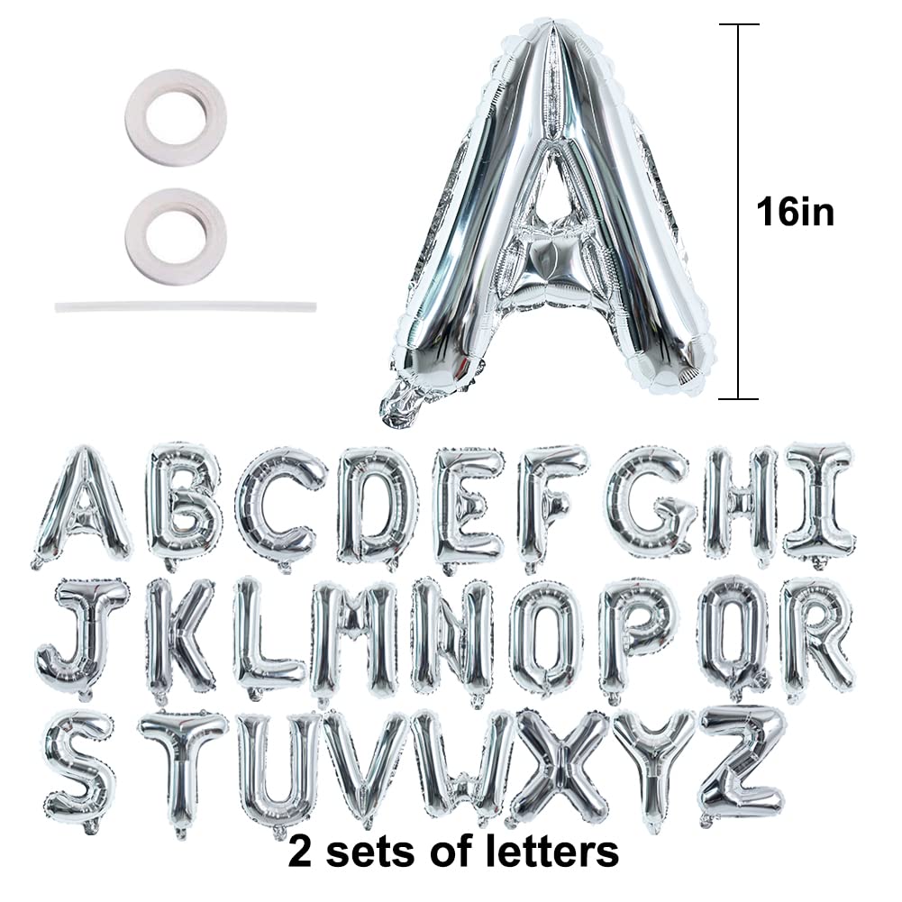 TONIFUL Silver Letter Balloons 2 Set 16 Inch A-Z Custom Alphabet Banner