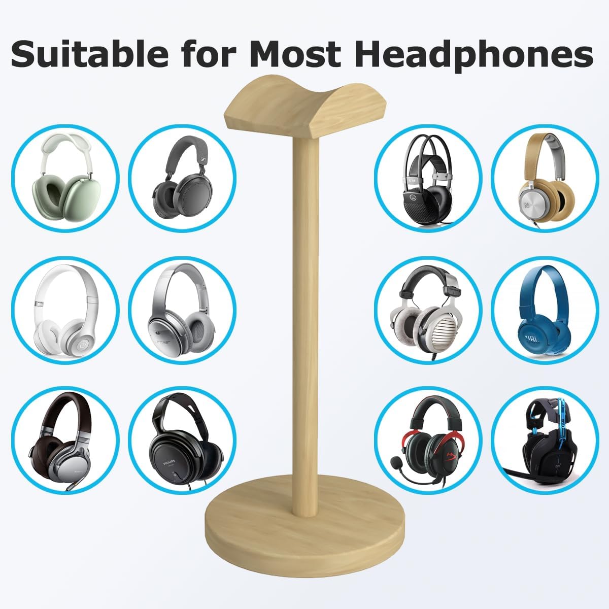 Universal Headphone for Desk Hanger Holder Organizer Keeper Racks Storage Mount Gaming Headset Stand Premium Functional Craftmanship Headset Stand (Wooden)