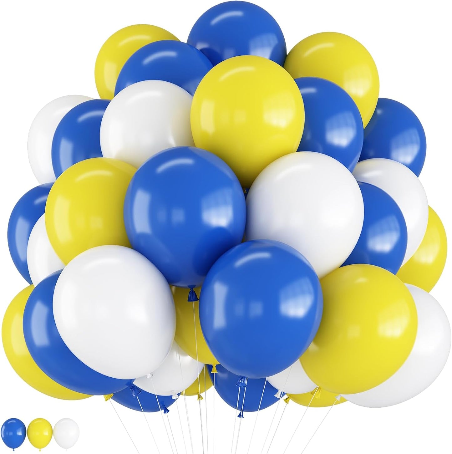 Blue and Yellow Balloons, 12Inch Royal Blue Yellow White Party Balloons Set Graduation Latex Helium Balloon Kit for Boys Birthday Baby Shower Wedding Engagement 2025 Grad Party Decorations