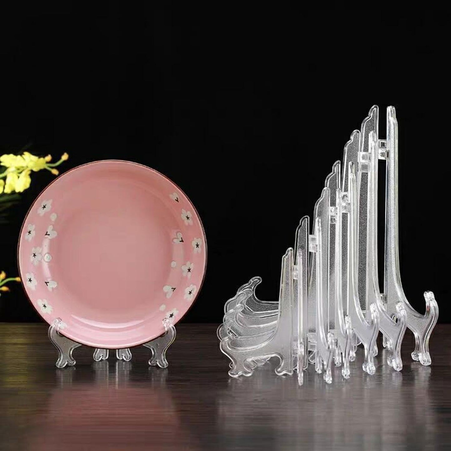 12 Pack 5 Inch Clear Plastic Easels or Stand/Plate Holders to Display Pictures or Other Items at Weddings, Plate Stands for Home Decoration, Birthdays, Tables