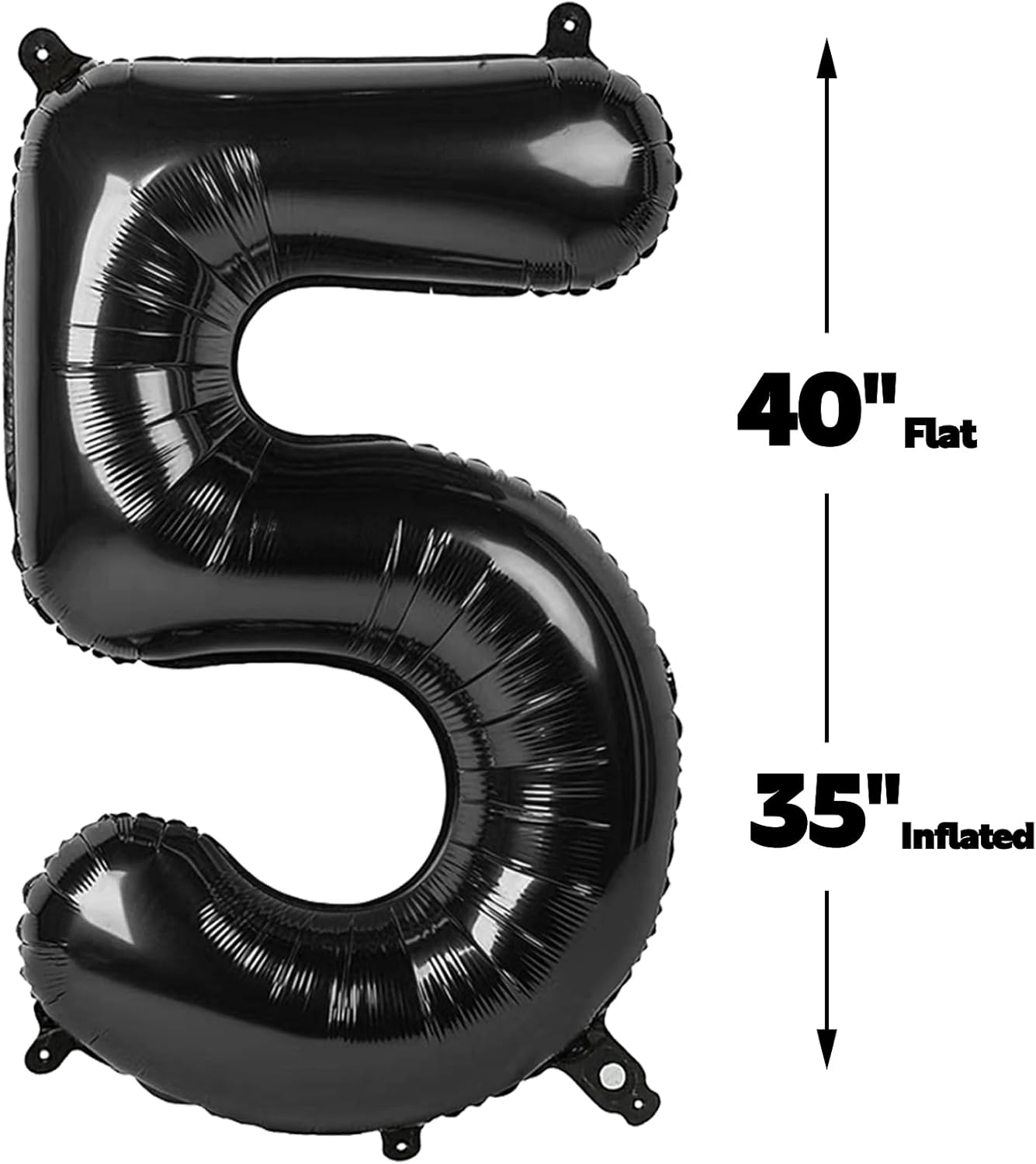 Black 40 Inch Large Number 5 Birthday Balloon, Five 5th 15 25 35 50 55 Birthday Decorations, Foil 5 Mylar Helium Numbers 5 Balloons Girl Boy Anniversary Party Supplies