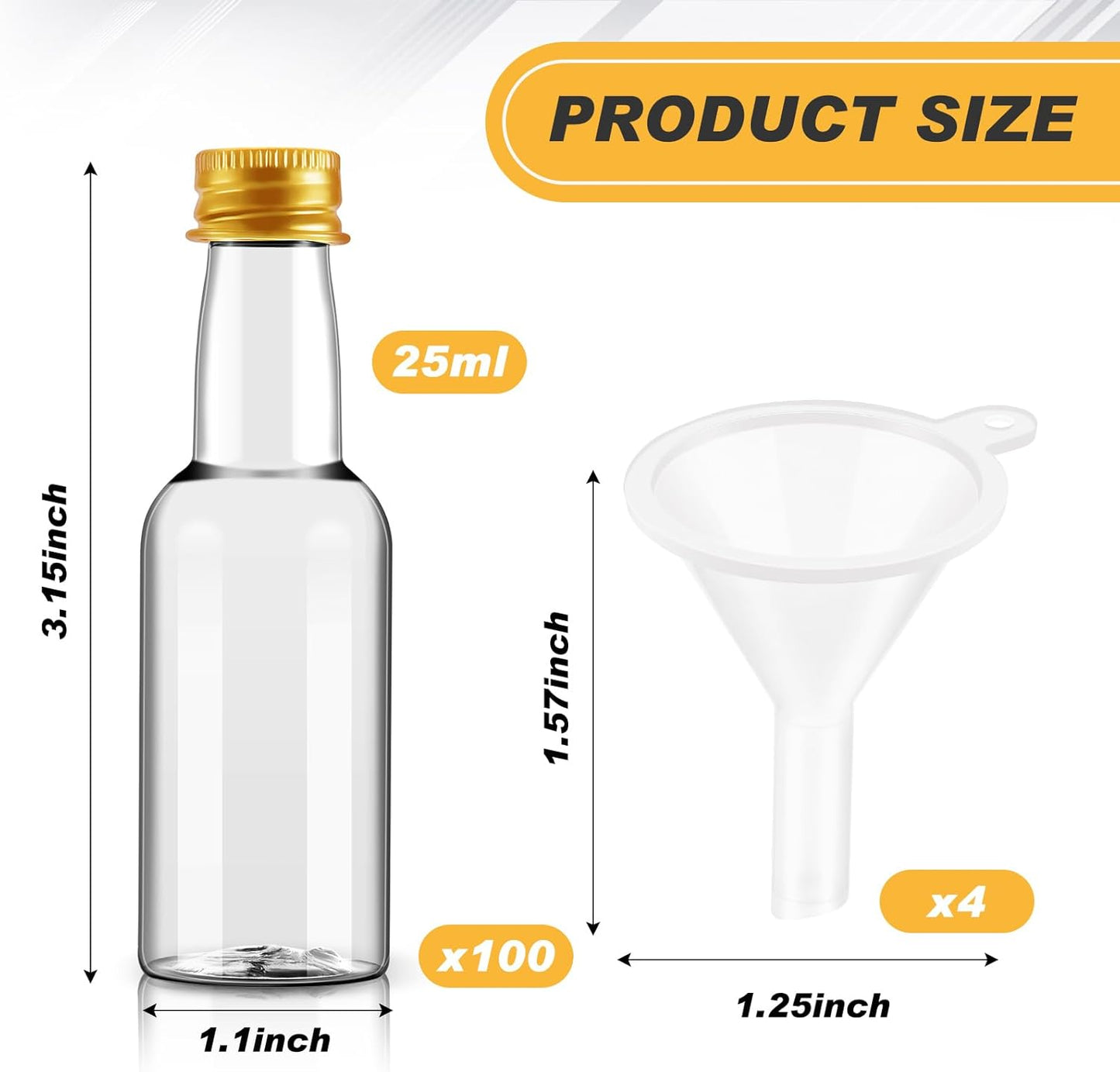 Tessco for you 100 Pcs Mini Liquor Bottles Plastic Mini Salad Dressing Bottle Christmas Small Shooter Alcohol Holders with Cap Wine Hot Sauce (0.8 oz,Gold)