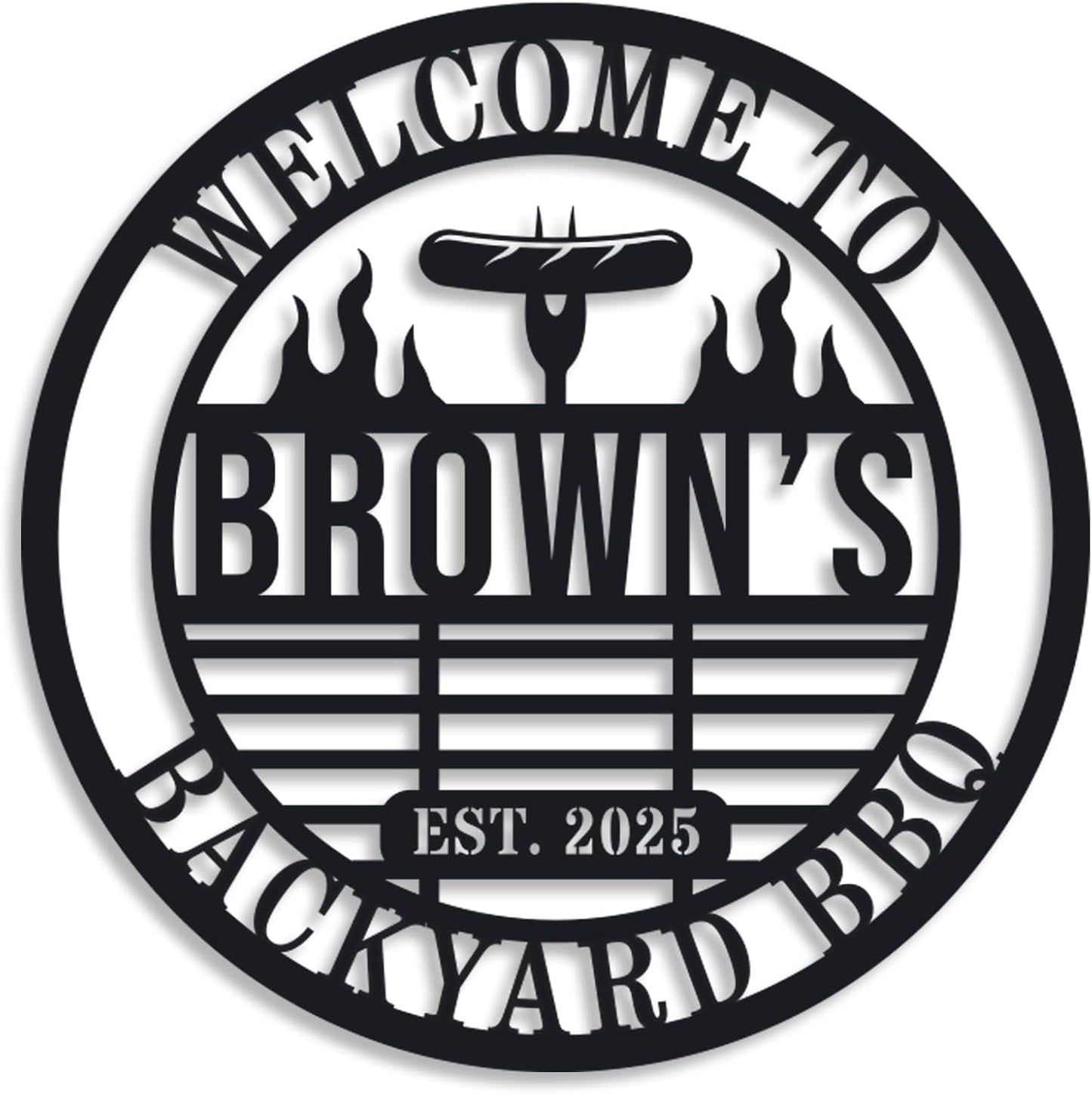 Personalized BBQ Grill Name Sign Custom Grill Sign Outdoor Kitchen Decor Grill Gifts for Dad Backyard BBQ Metal Sign BBQ Grill Sign Barbecue Outdoor Man Cave Decor