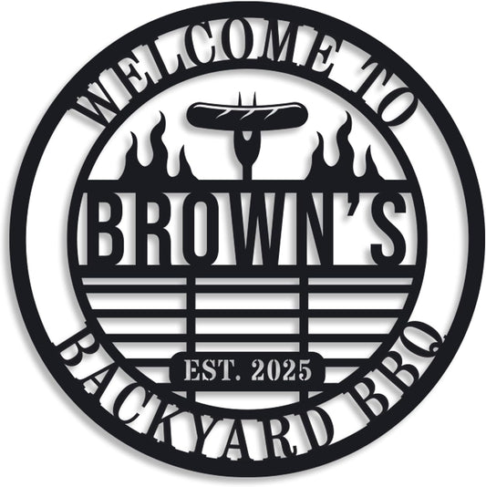 Personalized BBQ Grill Name Sign Custom Grill Sign Outdoor Kitchen Decor Grill Gifts for Dad Backyard BBQ Metal Sign BBQ Grill Sign Barbecue Outdoor Man Cave Decor