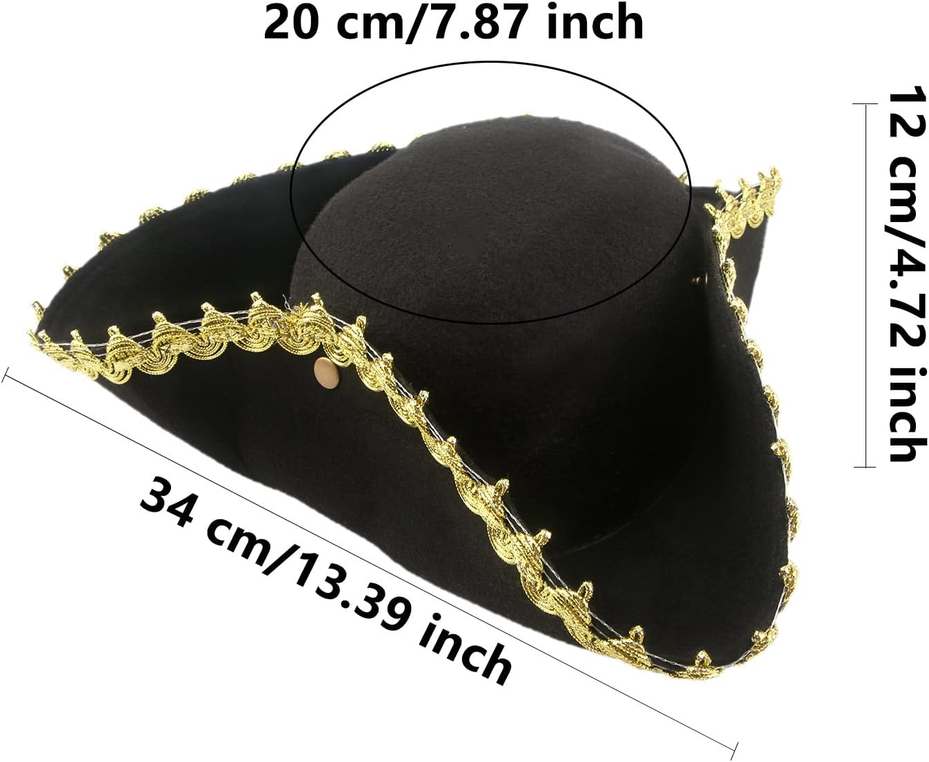 6 Pack Pirate Tricorn Hats Black Buccaneer Hat with Gold Trimming Pirate Captain Hat for Halloween Dress-up Party Supplies