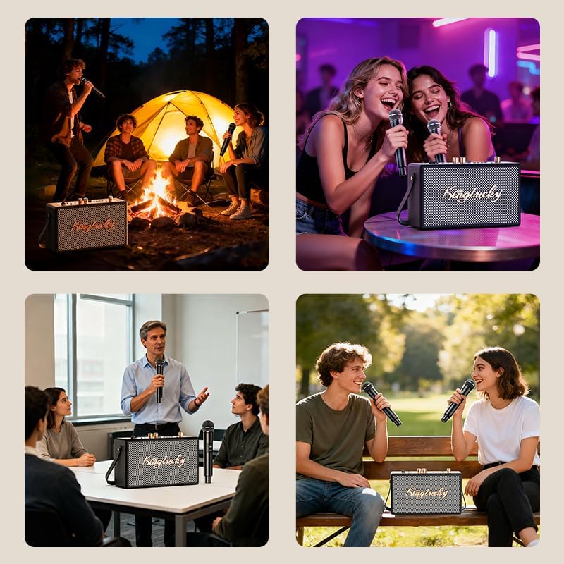 Retro Karaoke Machine for Adults Kids,Portable Bluetooth Speaker with 2 wreless Microphones(Separable Use),Rechargeable PA System for Home Party,Teaching,Picnic,Indoor/Vintage Decor Gifts