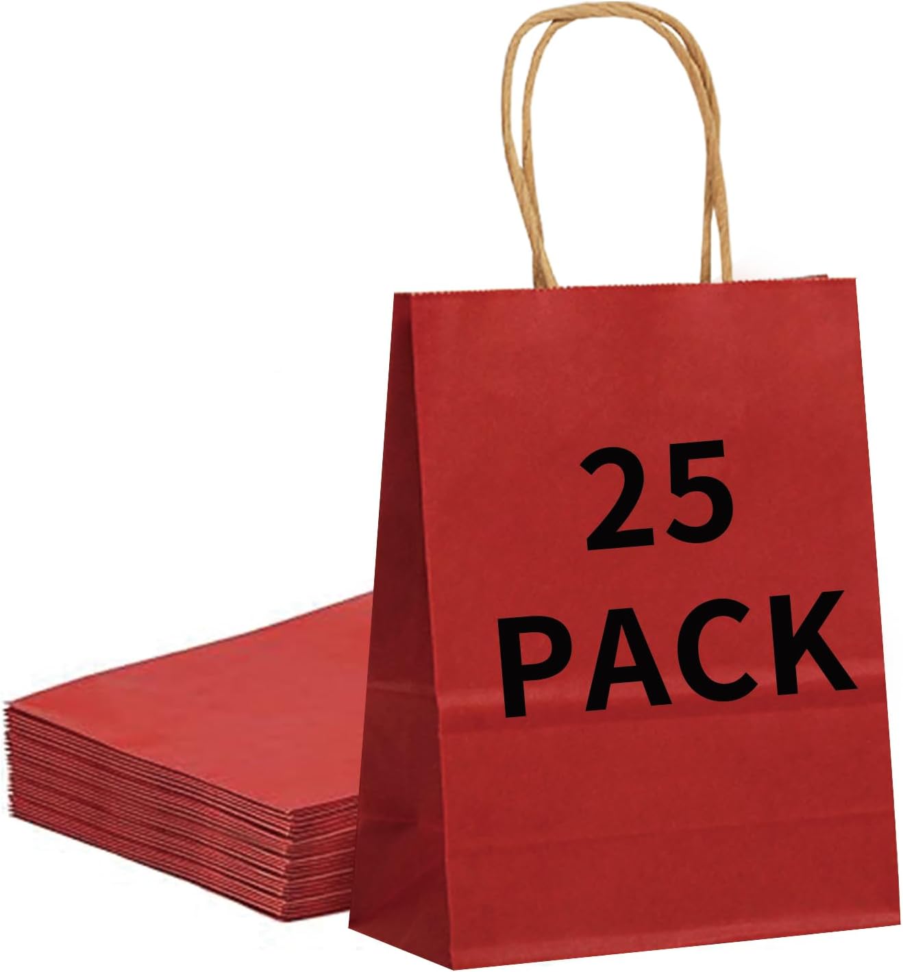 25 Pack Small 5.9x3.1x8.25 Inch Red Kraft Paper Gift Bags with Handles for Bulk Shopping, Retail, Craft, Party Favors, Wedding, Grocery & Sacks