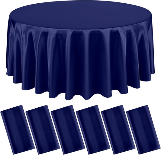 6 Packs Satin Tablecloth 120 Inch Navy Blue Round Table Cloth Silk Tablecloth Smooth Fabric Overlay Satin Table Cover Decoration for Wedding Party Banquet Events