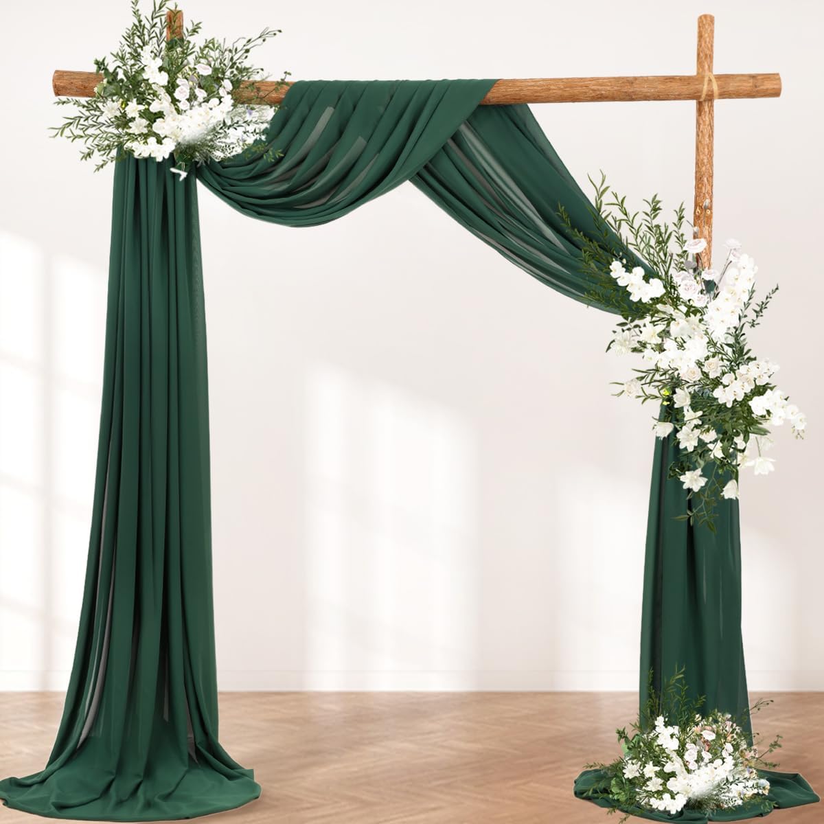 Wedding Arch Draping Fabric 2 Panels 30'' x 18FT Emerald Green Sheer Chiffon Arch Drapery for Photo Booth Bridal Shower Baby Shower Church Decor Newborn Photography Christening Outdoor Party