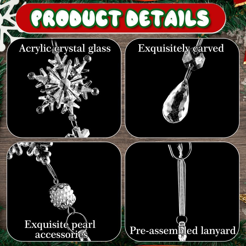 Lanpn 26PCS Christmas Ornaments Crystal Christmas Tree Decoration, Hanging Clear Acrylic Snowflake Icicle Drop Pendants for Xmas Winter Outdoor Indoor Party Decoration Transparent