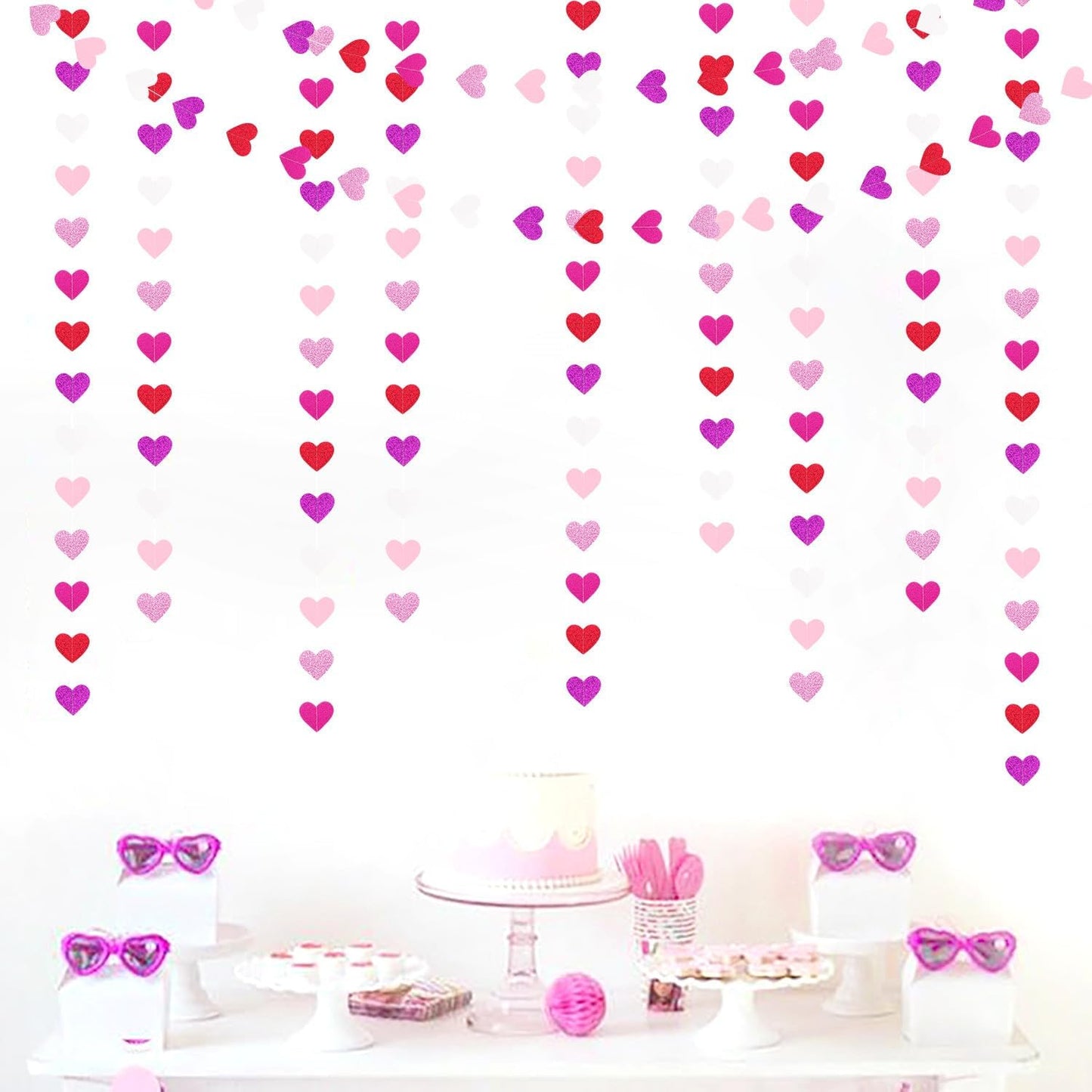 Purple Hot-Pink Red Party-Decoration Heart-Garland - 52ft Galentines Hanging Paper Streamers Banner, Proposal Anniversary Romantic Birthday Baby Shower Rustic Wedding Decor Hugfond