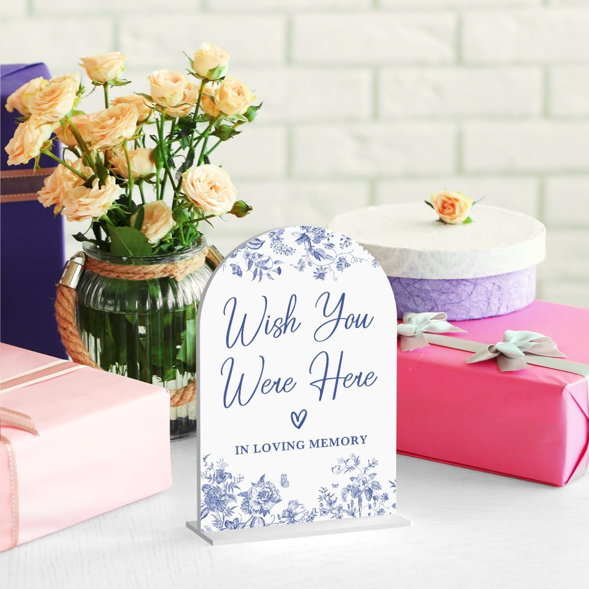 Acrylic Wedding Signs, Dusty Blue Wedding Decor, Blue Weddings Decor, Wish You Were Here Signs for Reception, Modern Calligraphy Arch Acrylic Table Top Sign for Weddings Parties Dinners (White)