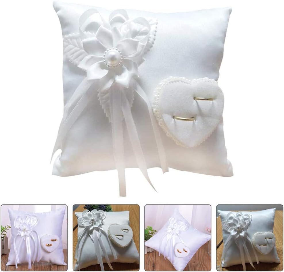 Lace Pearl Wedding Ring Bearer Pillow Holder, 7.9 Inch Ring Bearer for Wedding