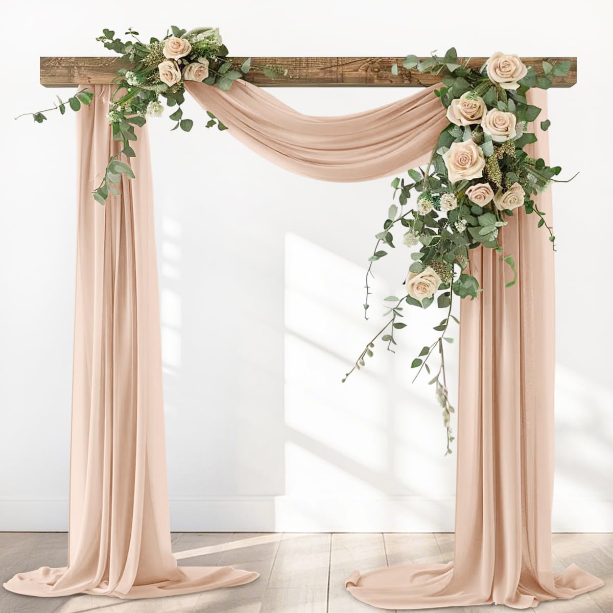 Nude Fall Elegant Arch Draping Fabric 2 Panels Outdoor 29" × 20Ft Sheer Chiffon Curtain Drapes for Wedding Ceremony Birthday Party Garden Brunch