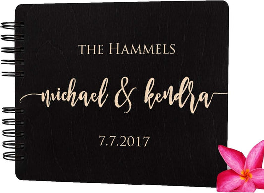 Wooden Wedding Guest Book Custom Made in USA (11"x8.5", Black Stain) Wood Rustic Vintage Personalized 50th Anniversary Bridal Shower Guestbook