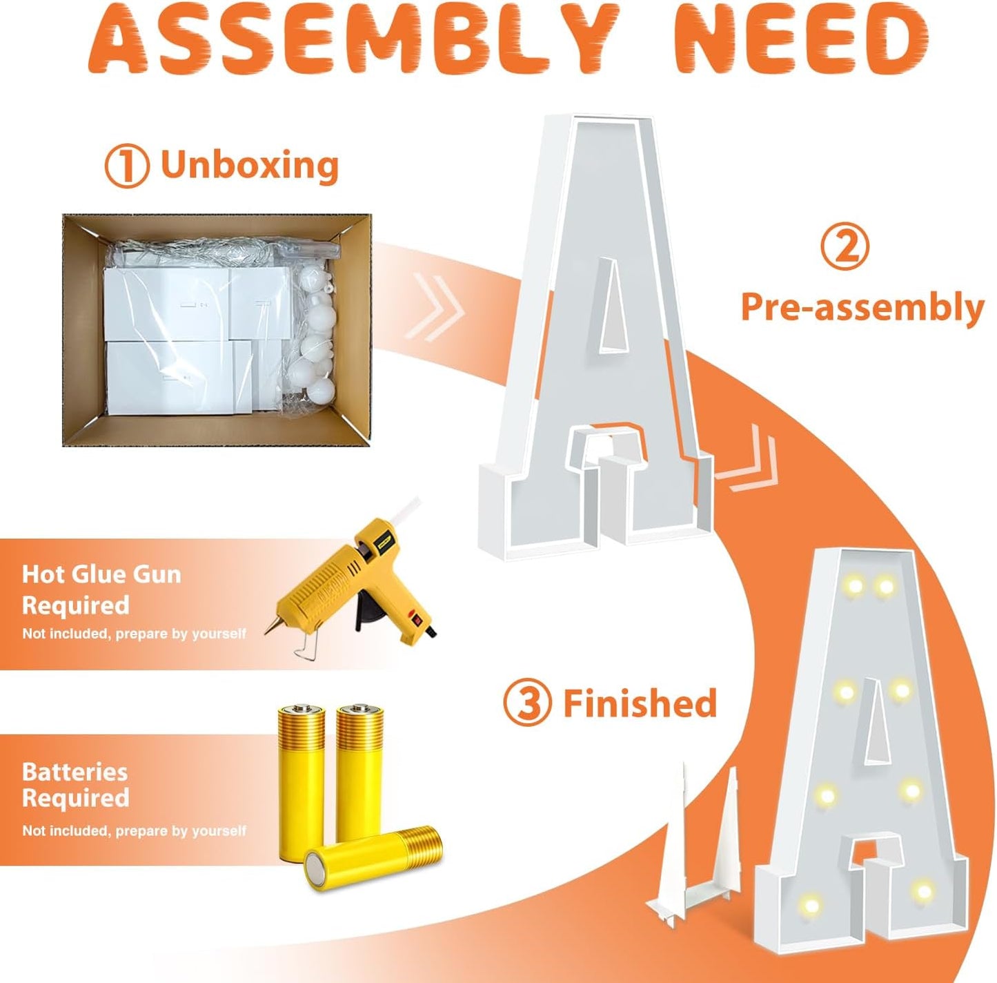 3FT Marquee Light Up Letters, LED Marquee Letters A for Birthday Balloons Backdrop, Large Light Up Letters for Baby Shower Anniversary Decorations Party Wedding Decor, Pre-Cut Foam Frame Kit