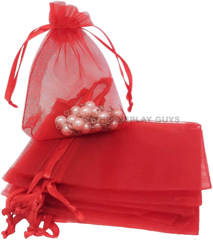 TheDisplayGuys 100-Pack 6x8 Red Sheer Organza Gift Bags with Drawstring, Jewelry Candy Treat Wedding Party Favors Mesh Pouch