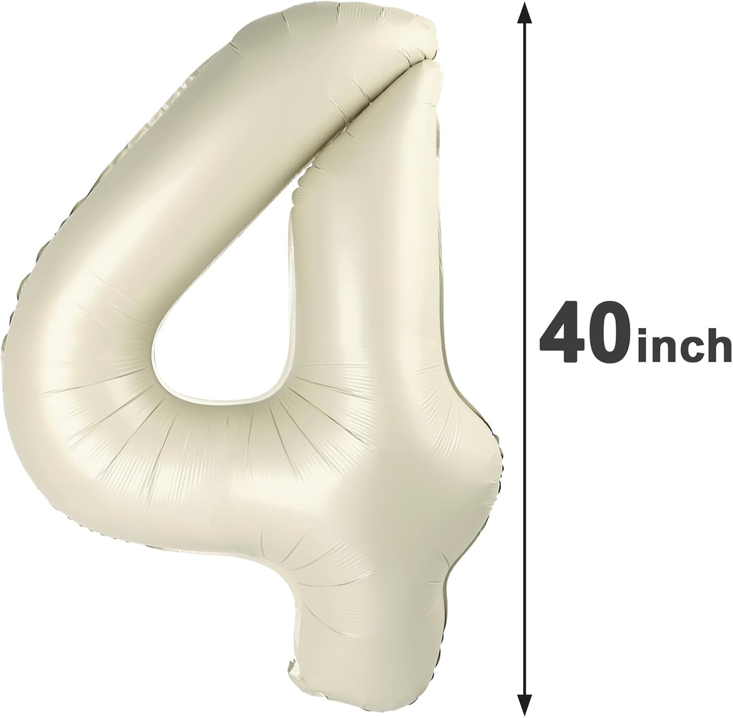 40 Inch Cream White Large Number 4 Birthday Balloon, Giant Number Four 14 24 34 40 44 Balloons, Foil Mylar Big Balloons for Anniversary Graduation Supplies Decorations