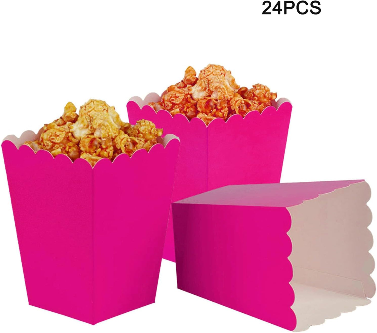 Hot Pink Popcorn Boxes Mini Paper Popcorn Box Cardboard Popcorn Container for Party, Pack of 24