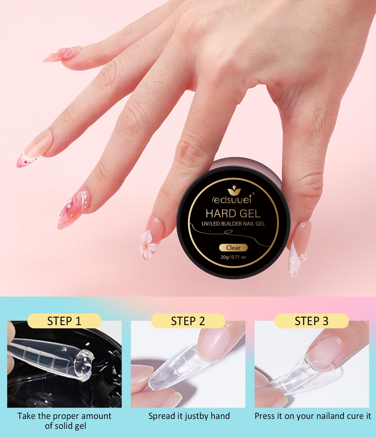 Solid Builder Gel for Nails LEDSUUEI - 2 Color Clear Nude 3D Nail Gel Sculpting Non-Sticky Hand Carving Glue Extension for Manicure Salon Home Decoration DIY 20g