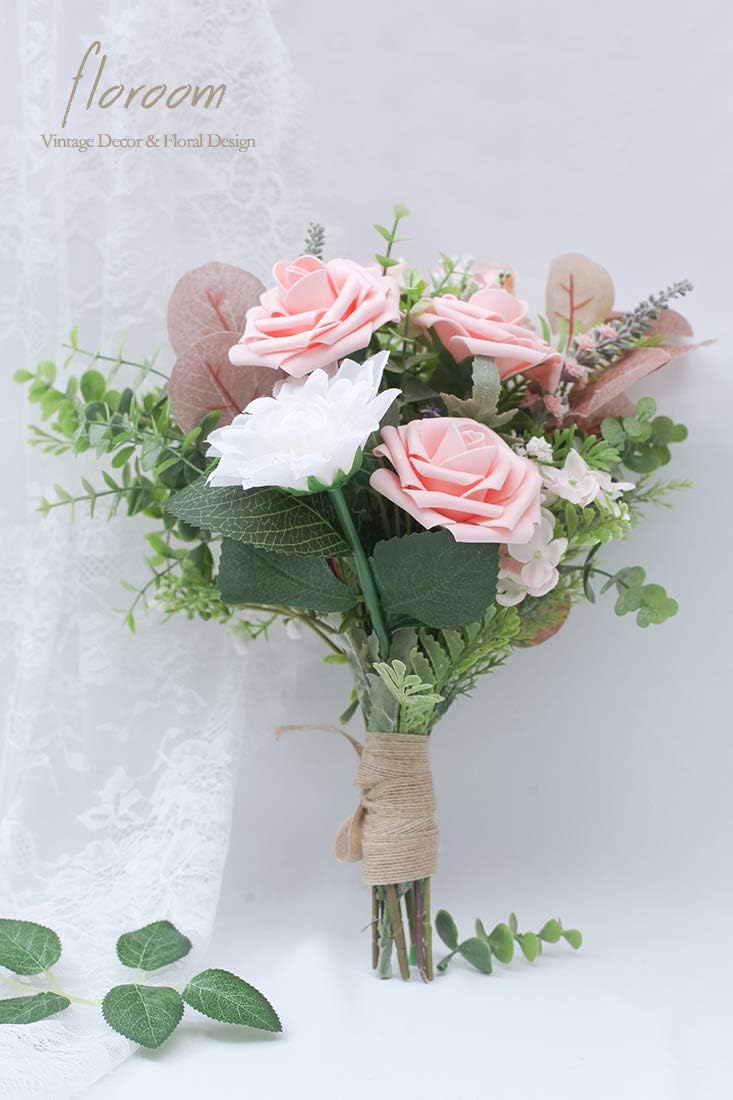 Floroom Artificial Flowers 50pcs Real Looking Peach Pink Foam Fake Roses with Stems for DIY Wedding Bouquets Bridal Shower Centerpieces Floral Arrangements Party Tables Home Decorations