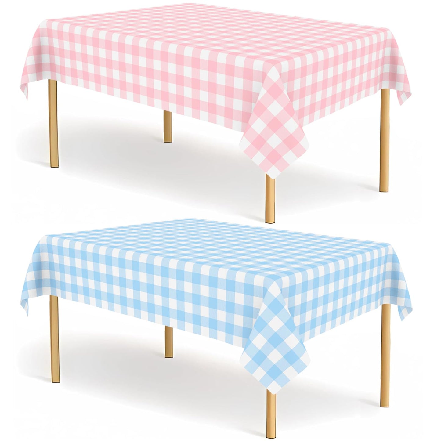 2 Pack Gender Reveal Gingham Tablecloths Disposable Plastic Pink and Blue Checkered Tablecloth 54 x