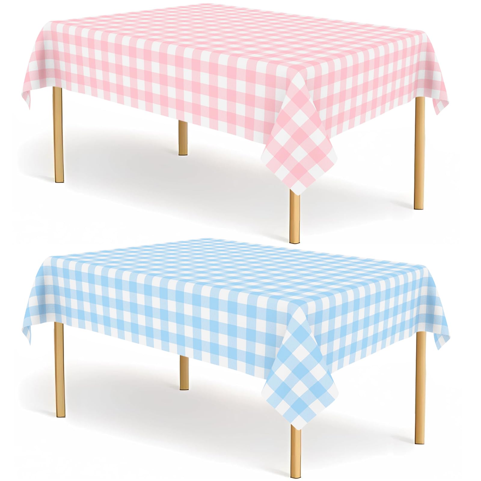 2 Pack Gender Reveal Gingham Tablecloths Disposable Plastic Pink and Blue Checkered Tablecloth 54 x