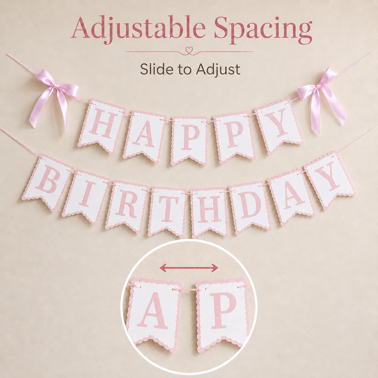 Pink Happy Birthday Banner with Satin Bows, Coquette Bow Birthday Decor