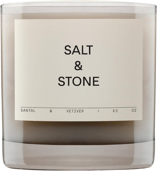 SALT & STONE Scented Candle for Women & Men | Hand-Poured, Aromatic & Fragrant | Coconut & Soy Blend Wax | 100% Cotton Wick | Long-Lasting 50 Hour Burn Time (8.5 oz) (Santal & Vetiver)