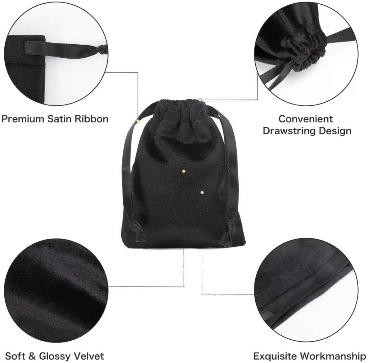 QIANF 12pcs Black Velvet Drawstring Bags 3x4 inches Mini Velvet Cloth Gift Bags Jewelry Pouches for Storage Wedding Party Favor Christmas