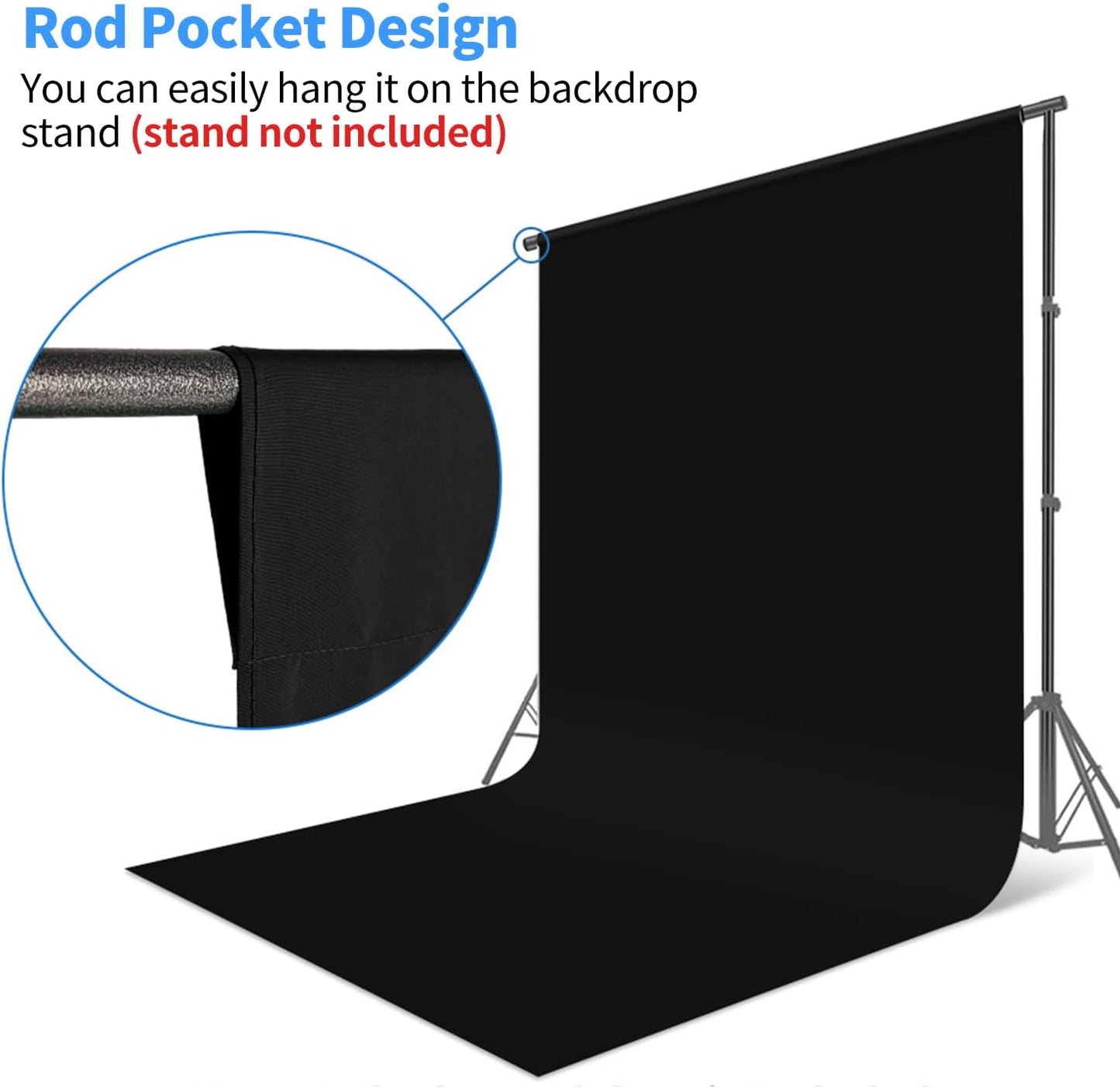 HEMMOTOP Black Backdrop Curtain, 5x6.5 ft Black Photo Backdrop for Photoshoot, Party, Video Recording, Back Drop Background Cloths Polyester Fabric, for Photography, Birthday (Backdrop only)