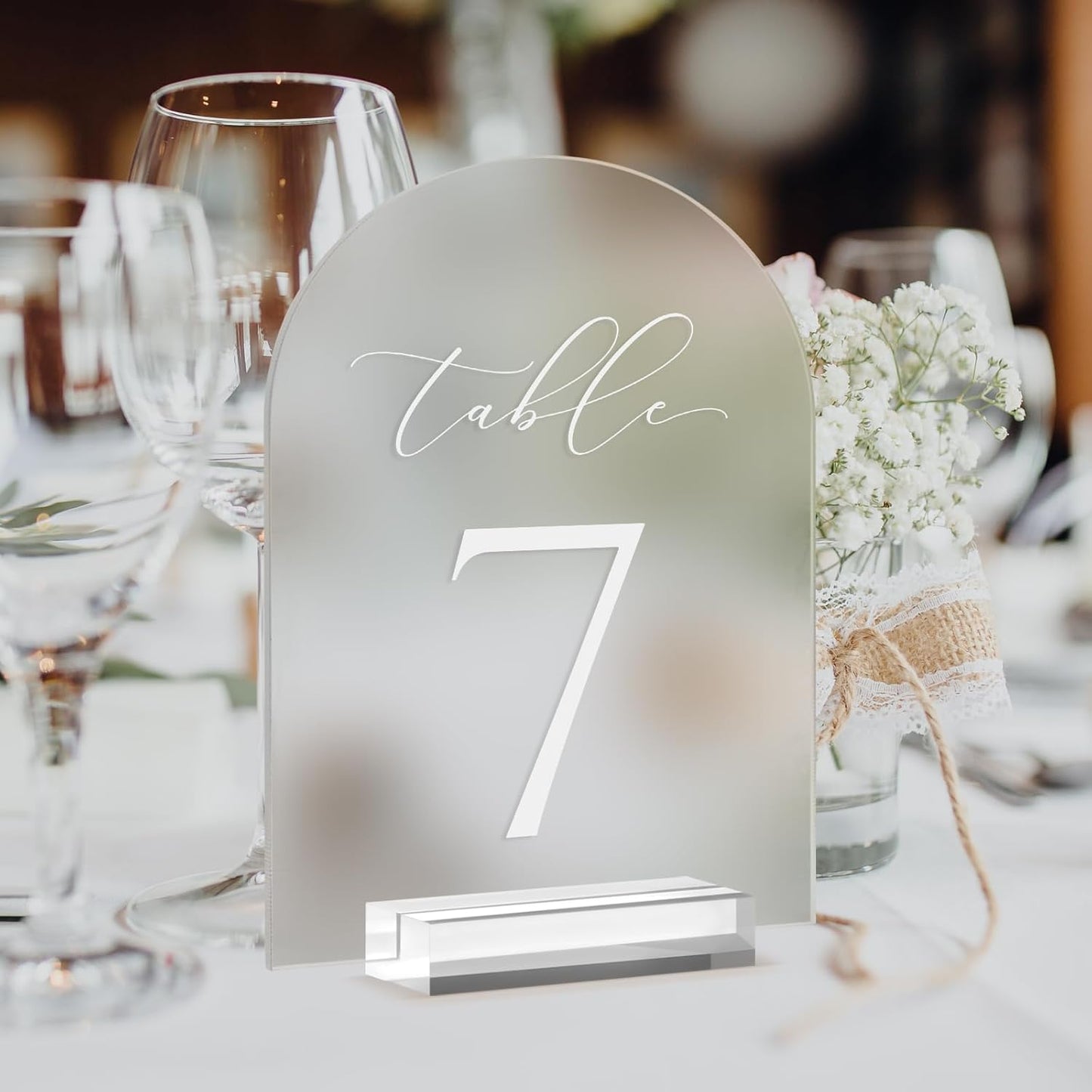 JINMURY Frosted Arch Table Numbers for Wedding, 5x7 Inch Arched Acrylic Table Numbers 1-15 with Stands, Frosted Acrylic Arch Sign with Holder for Centerpiece, Reception, Wedding, Party, Event