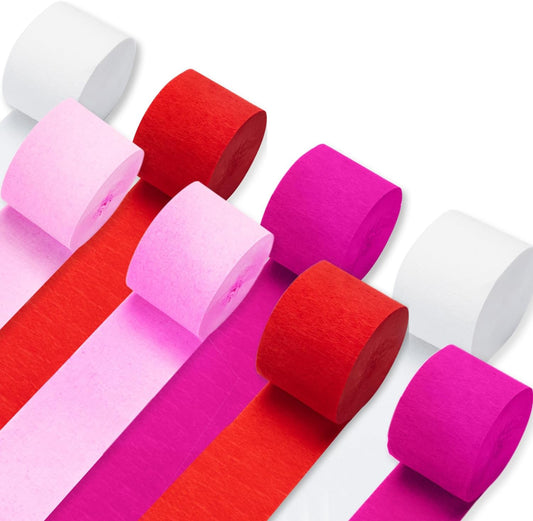 Crepe Paper Streamers 8 Rolls 656ft, Pack of Red, Hot Pink, Peach and White Party Streamers for Bachelorette Girl Birthday Party Baby Shower Reunion Wedding Decorations (1.8Inch x 82Ft/Roll)