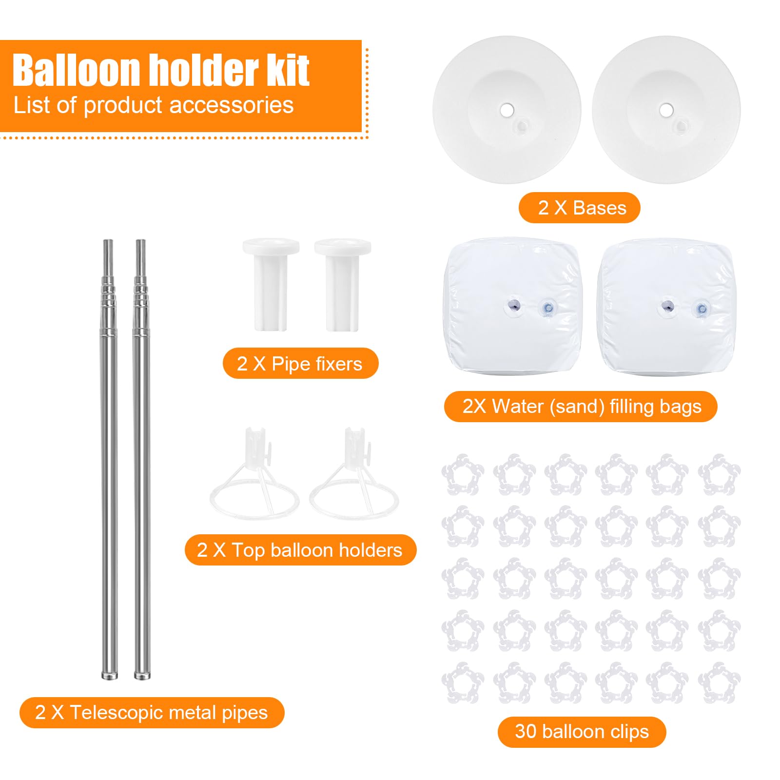 Balloon Column Stand Set of 2, 6.6ft Balloon Arch Stand Adjustable Balloon Column kit with Base