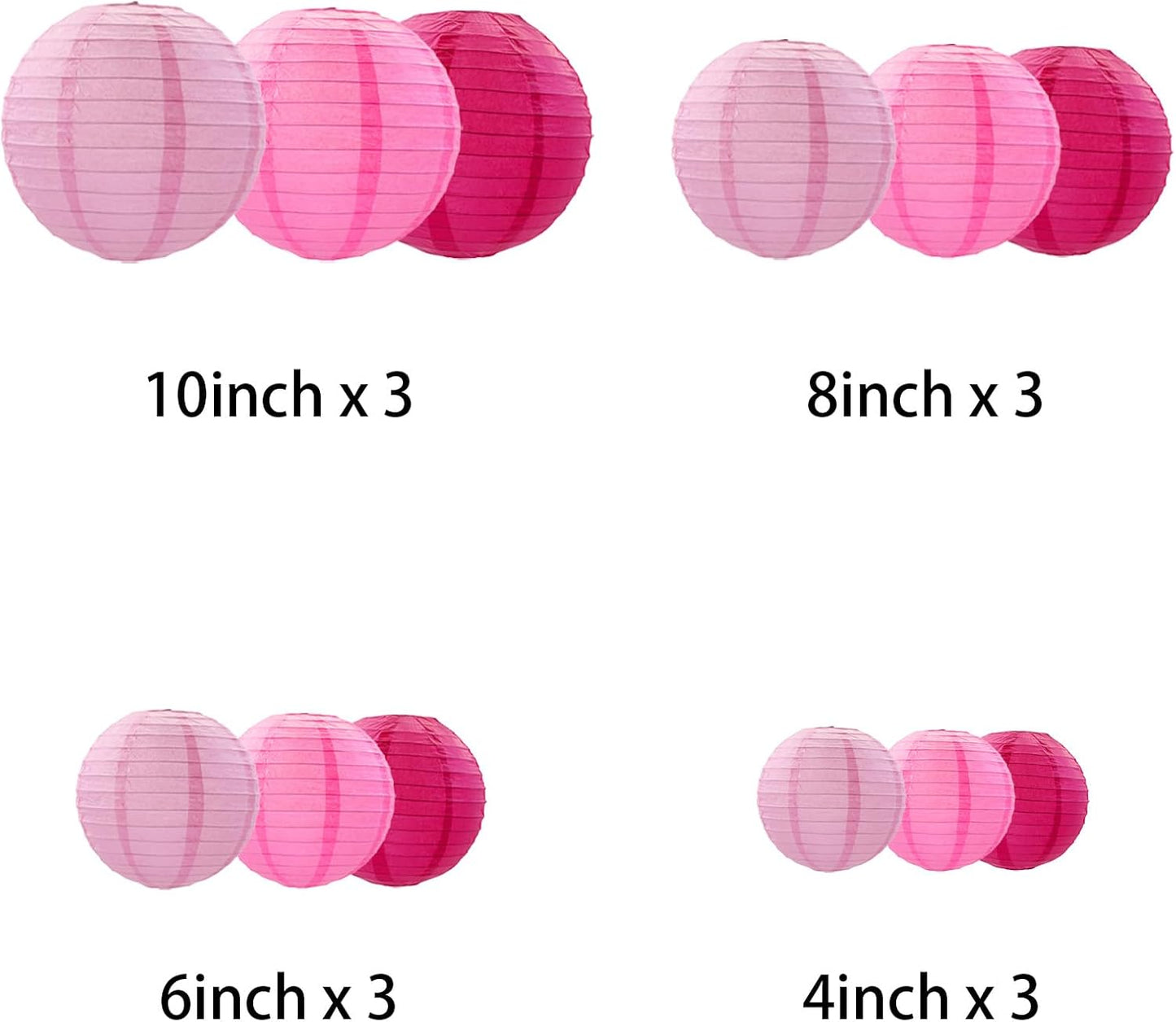 Pink Paper Lanterns Decorative, Chinese/Japanese Hanging Round Paper Lanterns Decorations for Wedding, Bridal/Baby Shower, Valentine's Day, Gender Reveal (12 PCS)