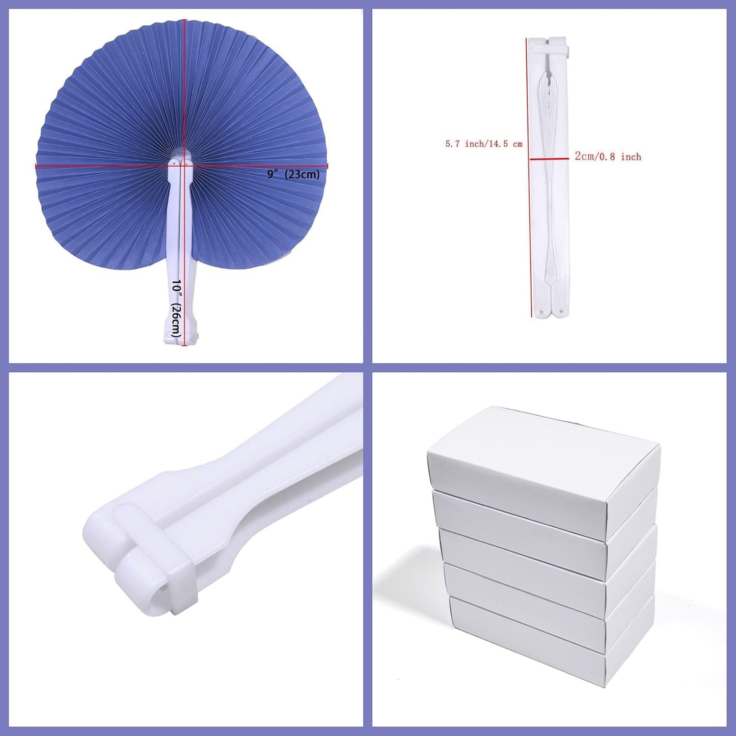 12 Packs Decorative Paper Folding Hand Fans Handheld,Navy Round Foldable Wedding Fans Chinese and Japanese Fans Bulk for Bridal Guest Church Party Favors Dancing Birthday DIY