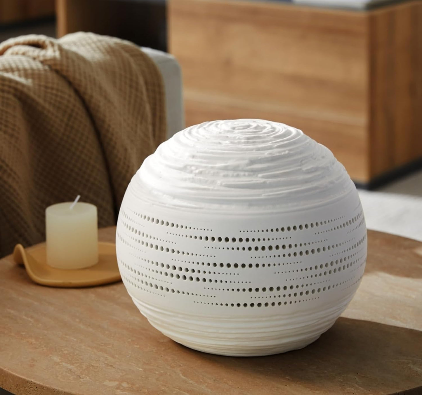 RONDURE 8.7" Modern Ceramic Table Lamp, Modern Bedside Lamps for Bedroom, Living Room and Nightstand, White Translucent Ceramic Shade, Warm Ambient Lighting, Home Decor