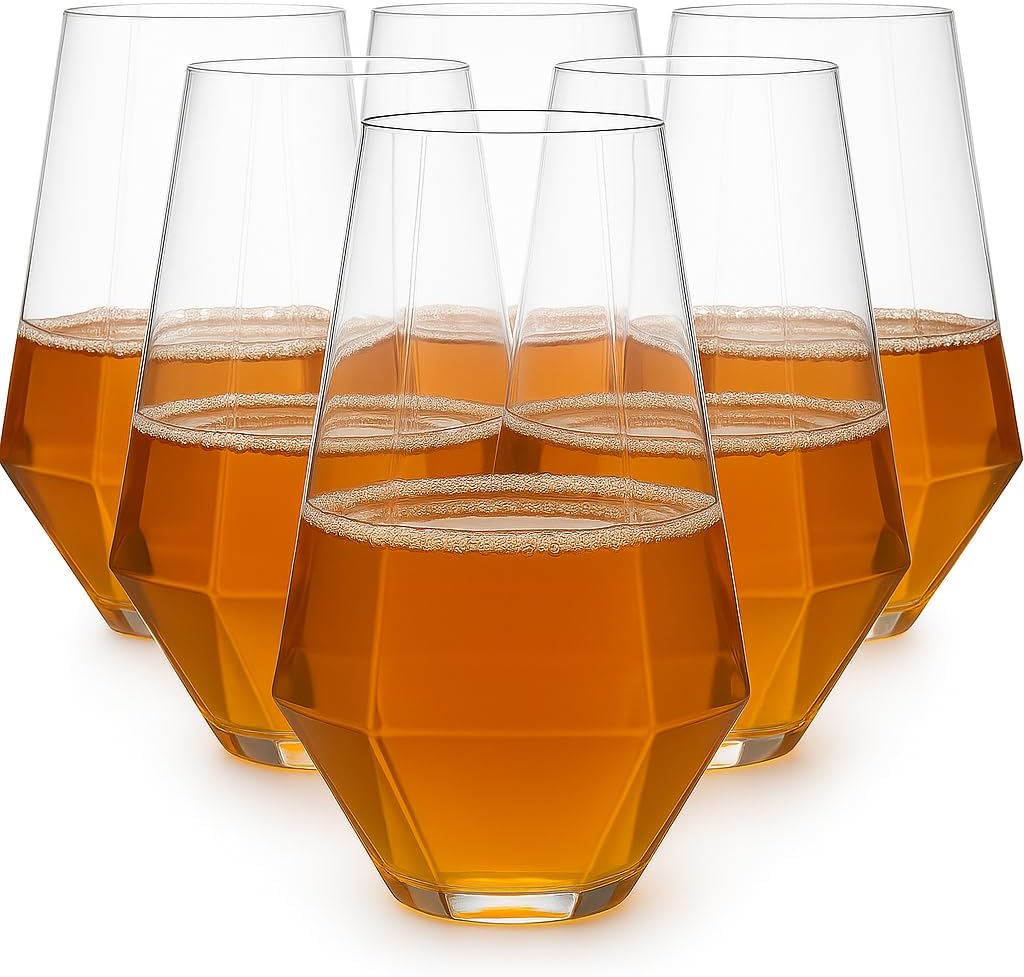 Oojami 48 Pack Diamond Clear Unbreakable Stemless Plastic Glasses 24 9oz Stemless Champagne Flutes & 24 12oz Cups BPA-Free, Disposable, Shatterproof Drinkware for Weddings, Bars, Events, and Parties