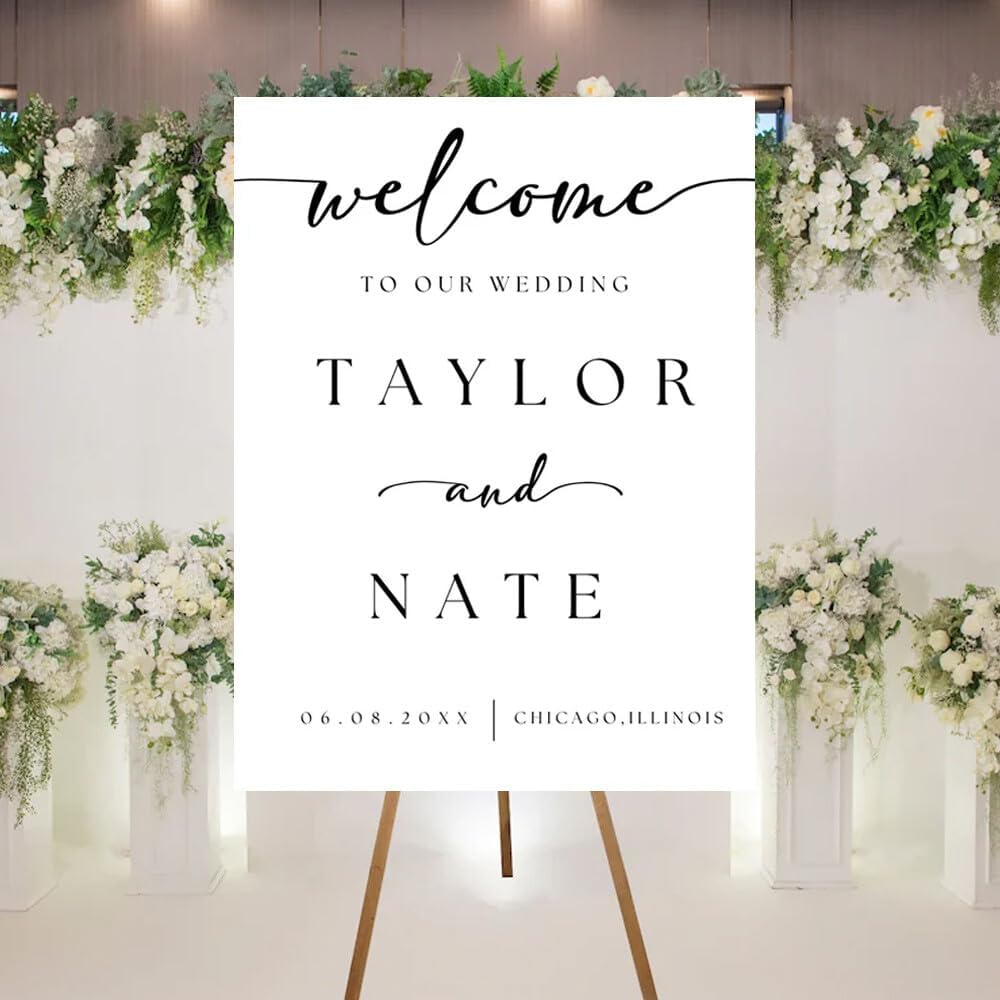 Welcome To Our Wedding Sign, Welcome Wedding Sign With Stand, Wedding Welcome Sign Custom Elegant Welcome Sign for Wedding, Personalized Welcome Sign Minimalist Wedding Entrance Sign, Wedding Signs