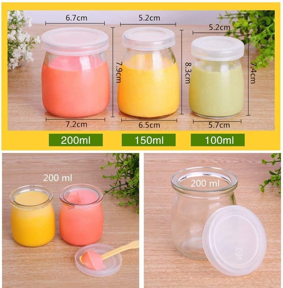 6 Pcs Yogurt Pudding Jars Bottles With Plastic Lids Ideal for Jam, Honey, Wedding Favors, Shower Favors, Baby Foods (7 oz (200ml))
