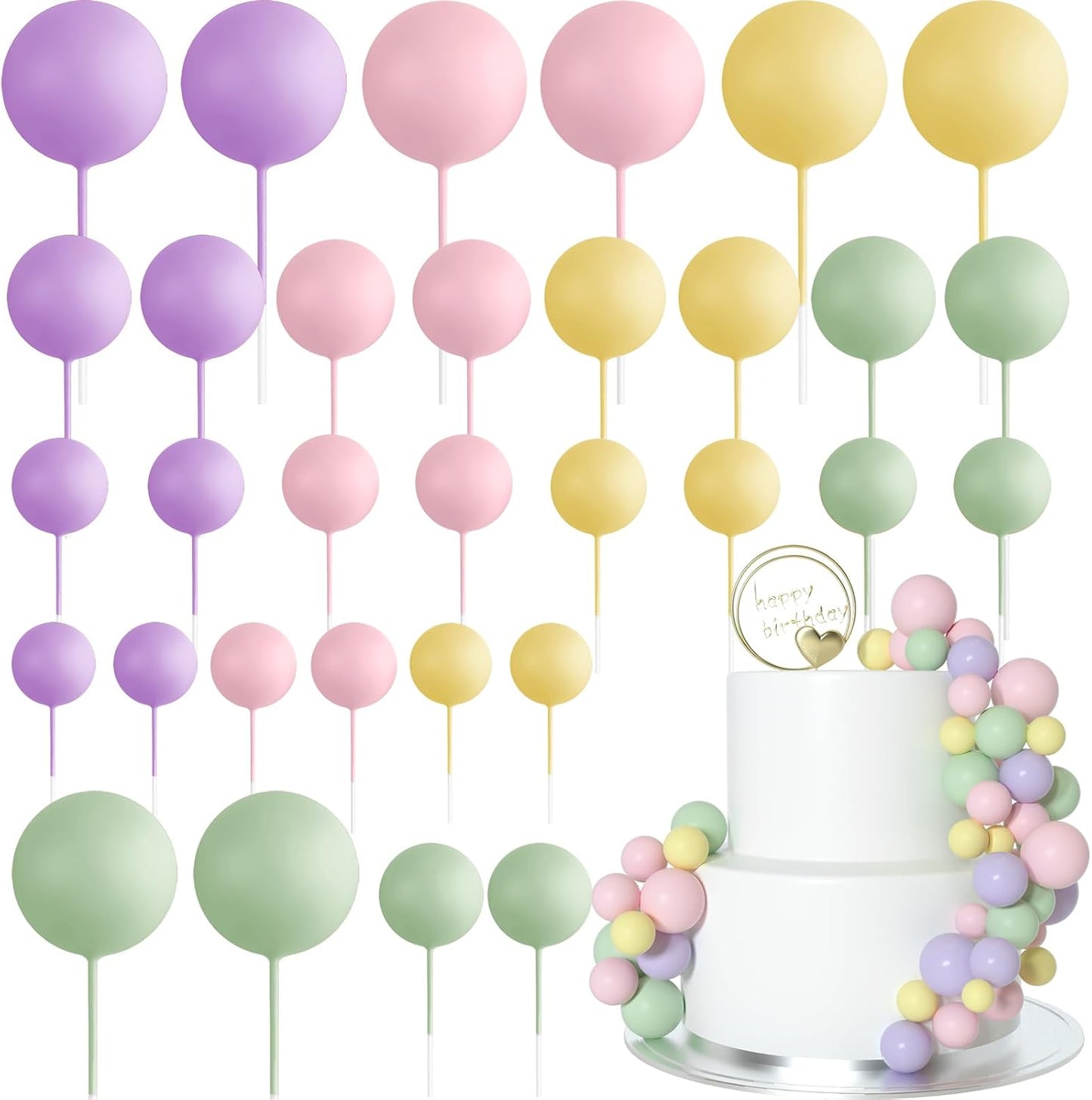 ASTARON 32 Pcs Ball Cake Topper Decorations Mini Balloons Cake Topper Sticks Foam Balls Cake Picks Cake Topper Balls Cake Decorations for Wedding Party Birthday Cake Toppers (Colorful)