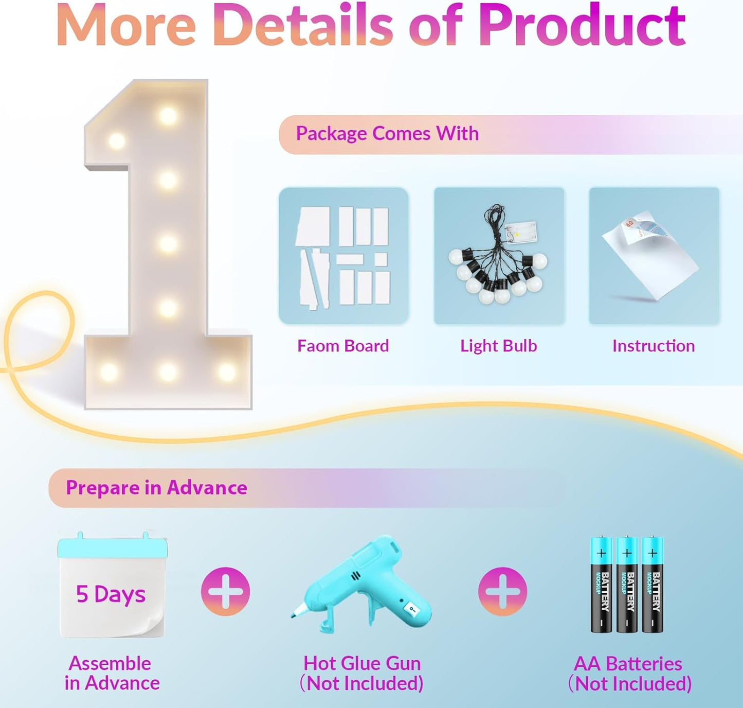 JoyMuse Marquee Numbers 3 Feet Tall, Light Up Numbers with Lights, Large Numbers for Party, Number 7 Light Up Numbers for Baby Showe Anniversary Birthday Decorations for Girls Boys