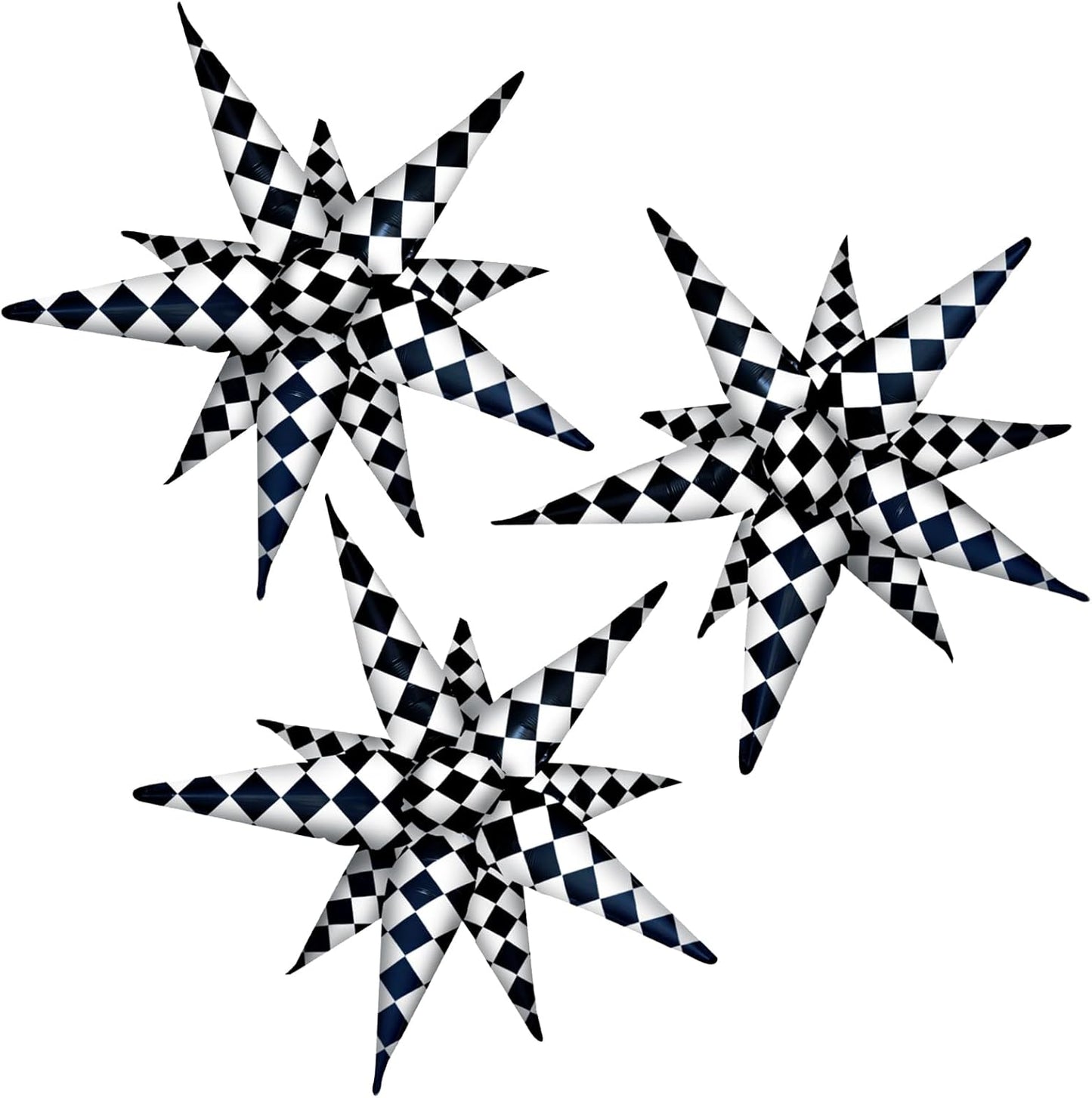 3pcs 26inch 3D Black White Explosion Star foil Balloon,Black White Foil Cone Starburst Balloons for Birthday Wedding New Year Party Event