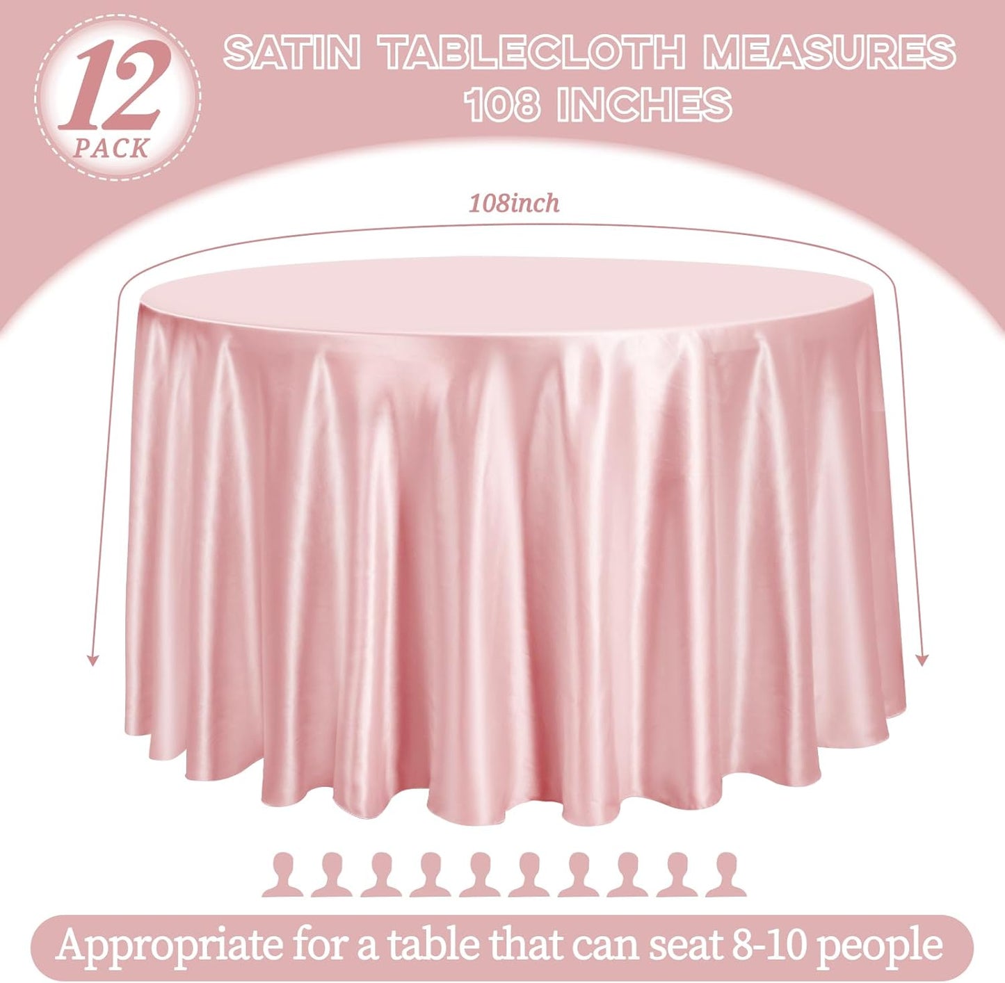 fani 12 Pack 108 Inch Rose Gold Satin Tablecloth - Premium Bright Silky Round Tablecloth Overlay Smooth Fabric Table Cover, Table Decoration for Wedding Party Banquet Events Restaurant Kitchen Dining