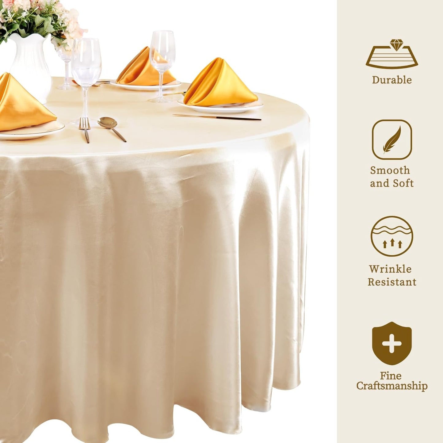 fani 6 Pack 108 Inch Champagne Round Tablecloth - Premium Silky Satin Tablecloth Overlay Smooth Fabric Table Cover Linens, Table Decoration for Wedding Party Banquet Events Restaurant Kitchen Dining