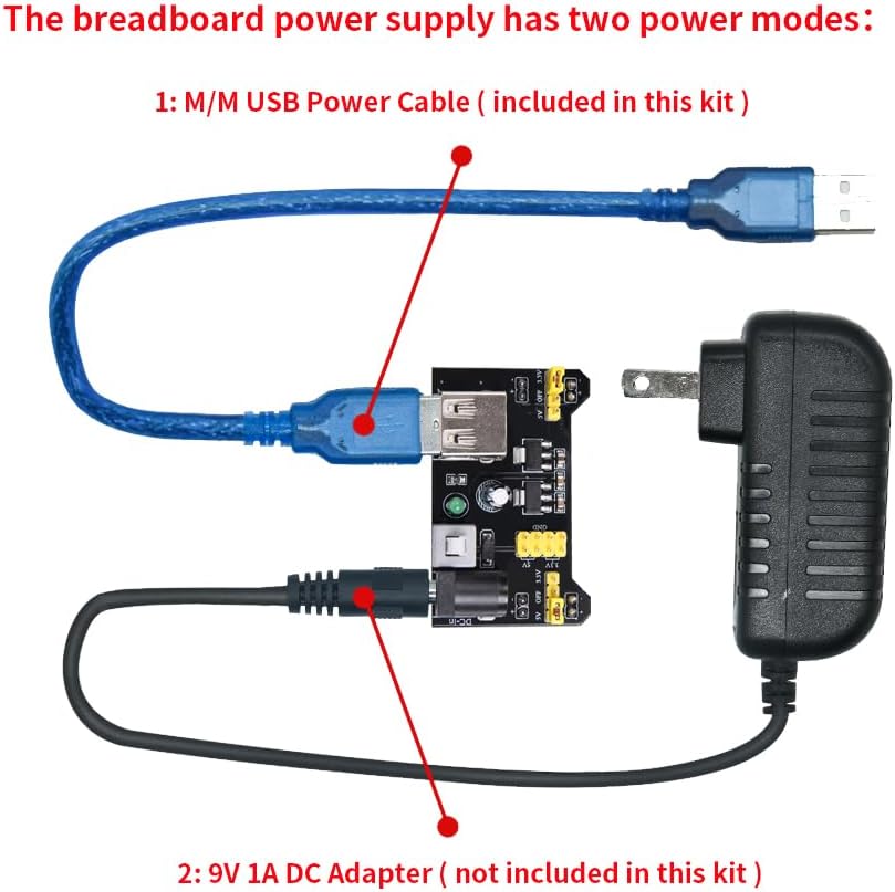 REXQualis Electronics Component Fun Kit w/Power Supply Module, Jumper Wire, 830 tie-Points Breadboard, Precision Potentiometer,Resistor Compatible with Arduino, Raspberry Pi, STM32